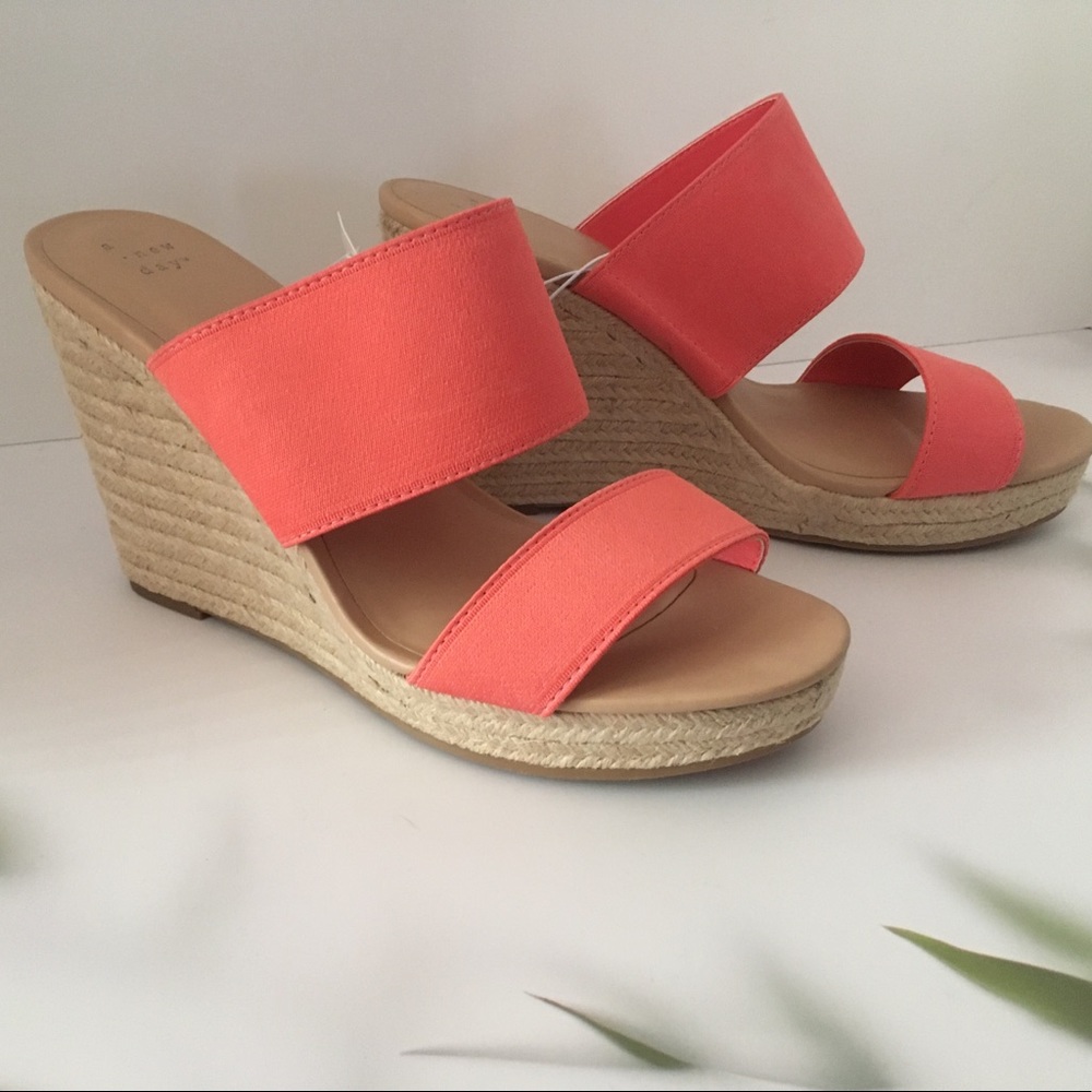 Coral Espadrille Heels, Size 11